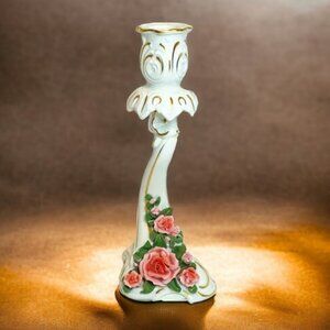 Vintage 1950s Single Porcelain Candle Holder Alba Kunst Dresden Roses